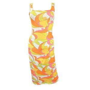 Le Lis Dress Womens Yellow Pink Orange Sleeveless Mid Length Swirl Print Lined